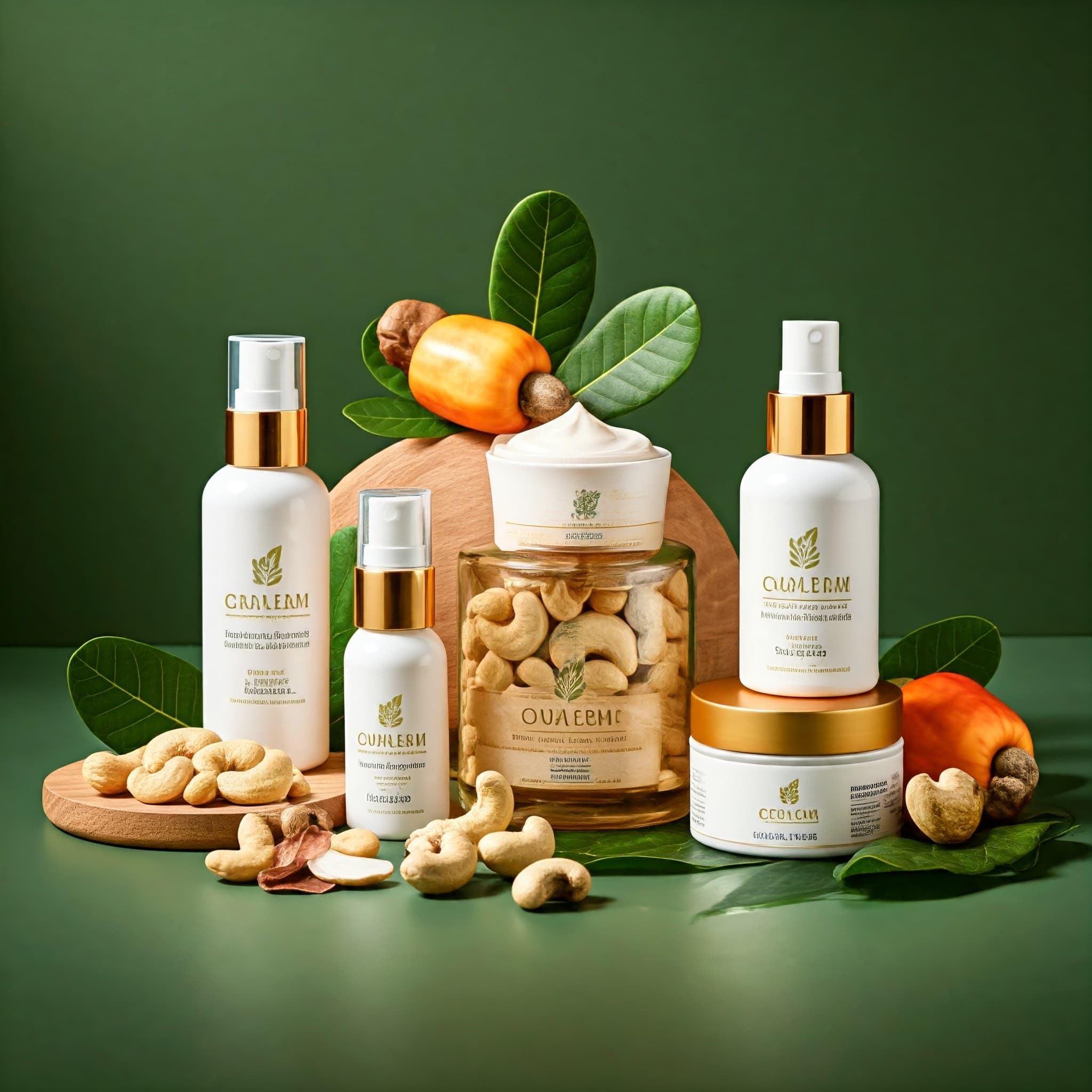 Productos para el cuidado de la piel hechos con nueces de marañón (Imagen generada por IA)
