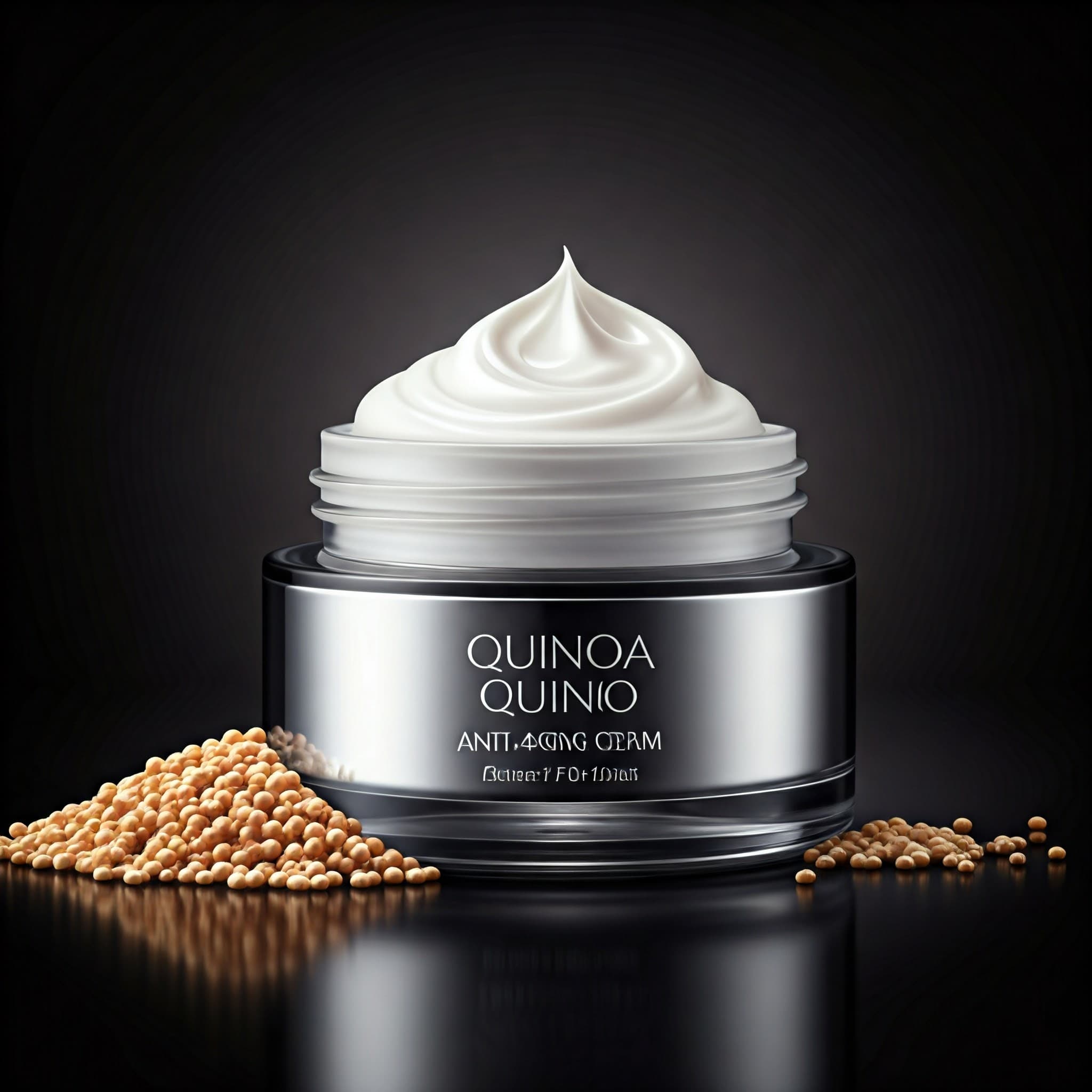 Anti-Aging-Creme hergestellt mit Quinoa als Inhaltsstoff (AI-generiertes Bild)