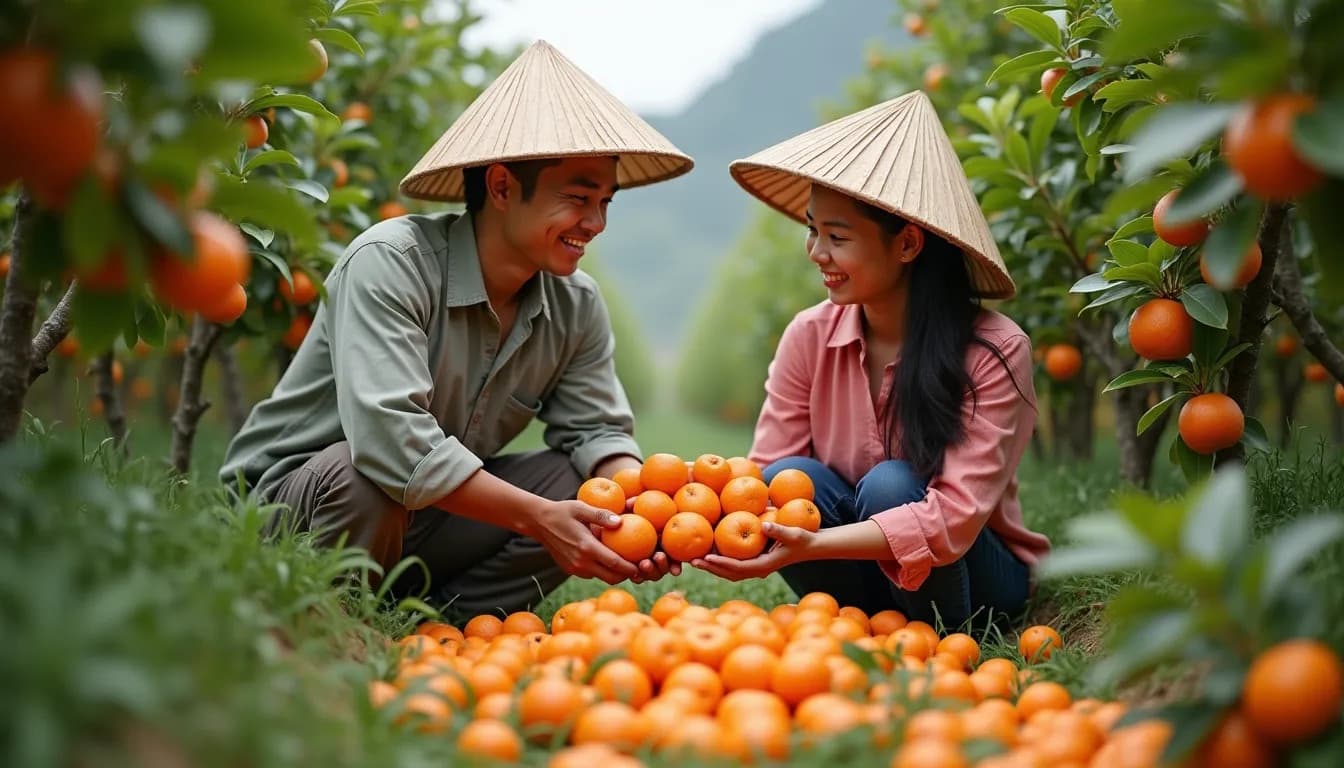 越南农民收获柑橘（AI生成的图像）