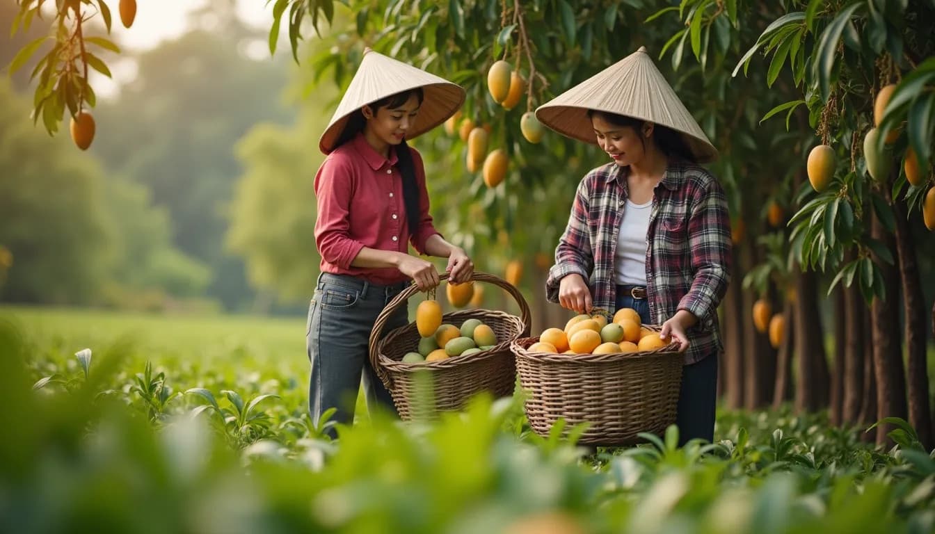 泰国农民采摘芒果 (AI生成的图像)